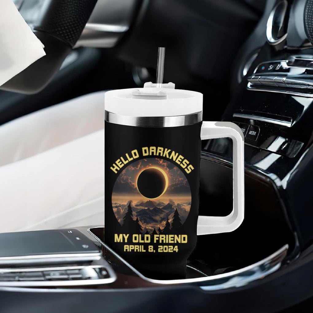 Total Solar Eclipse Tumbler With Handle Hello Darkness My Old Friend April 8 2024 American Totality TB02 Printyourwear