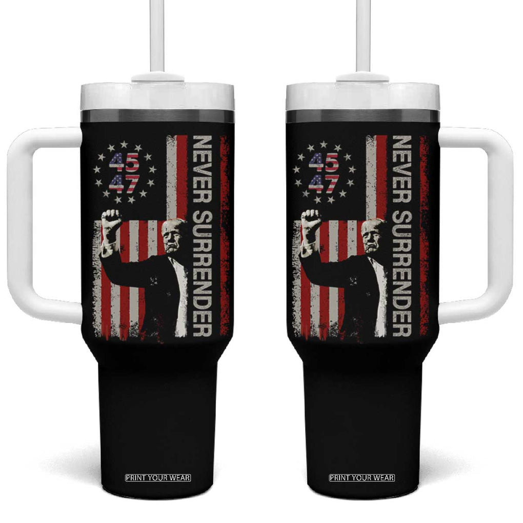 Trump Raised Fist Tumbler With Handle Never Surrender President 45 47 US Flag TB02 One Size: 40 oz Black Print Your Wear