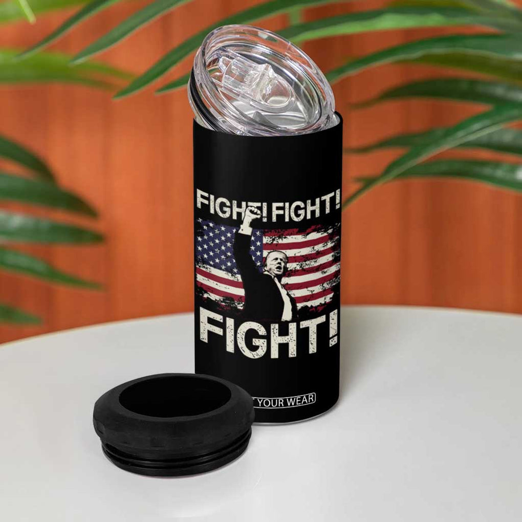 Trump Raised Fist 4 in 1 Can Cooler Tumbler Fight Fight Fight American Flag Retro Vintage TB02 Print Your Wear