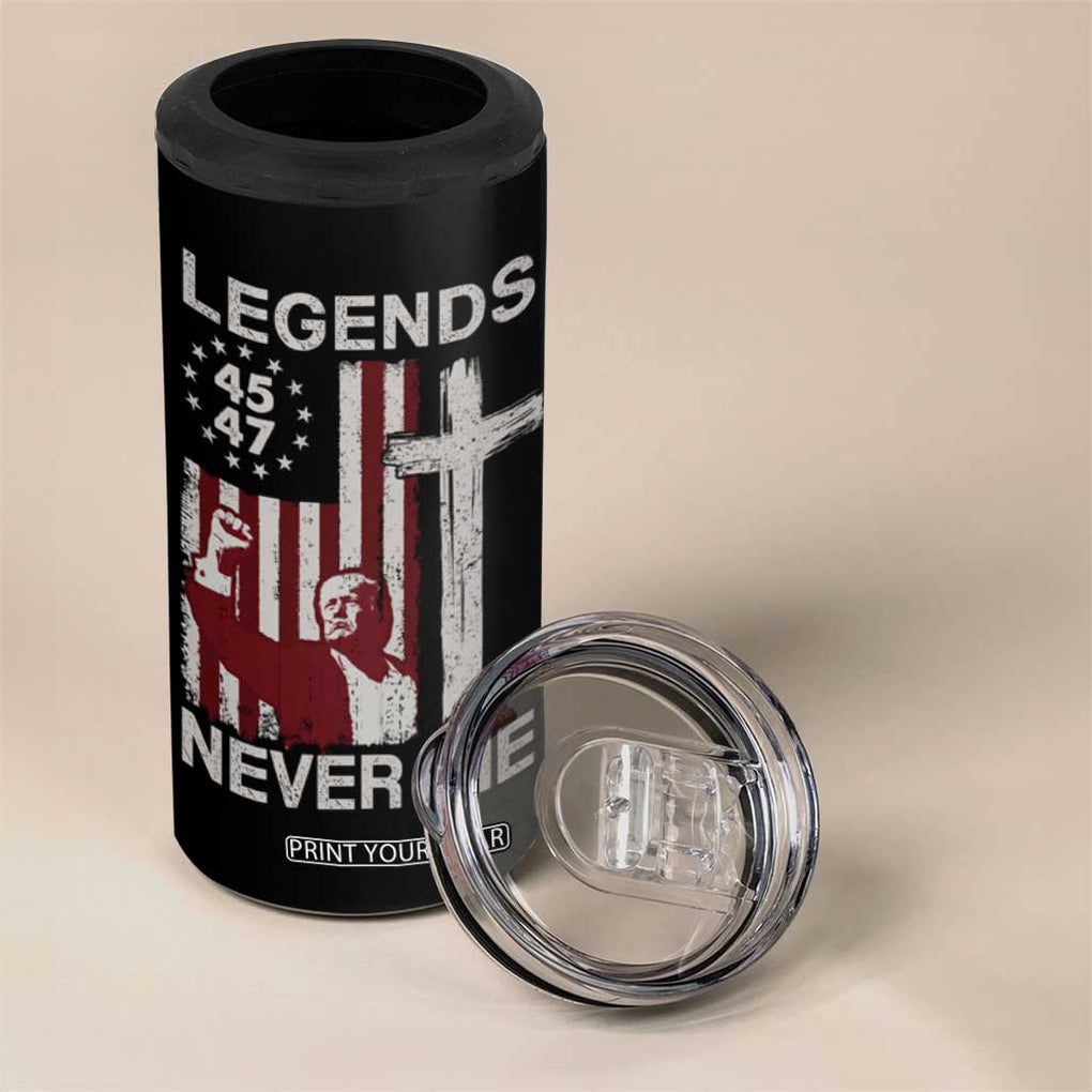 Trump Raised Fist 4 in 1 Can Cooler Tumbler Legend Never Die President 45 47 American Betsy Ross Flag Cross TB02 Print Your Wear
