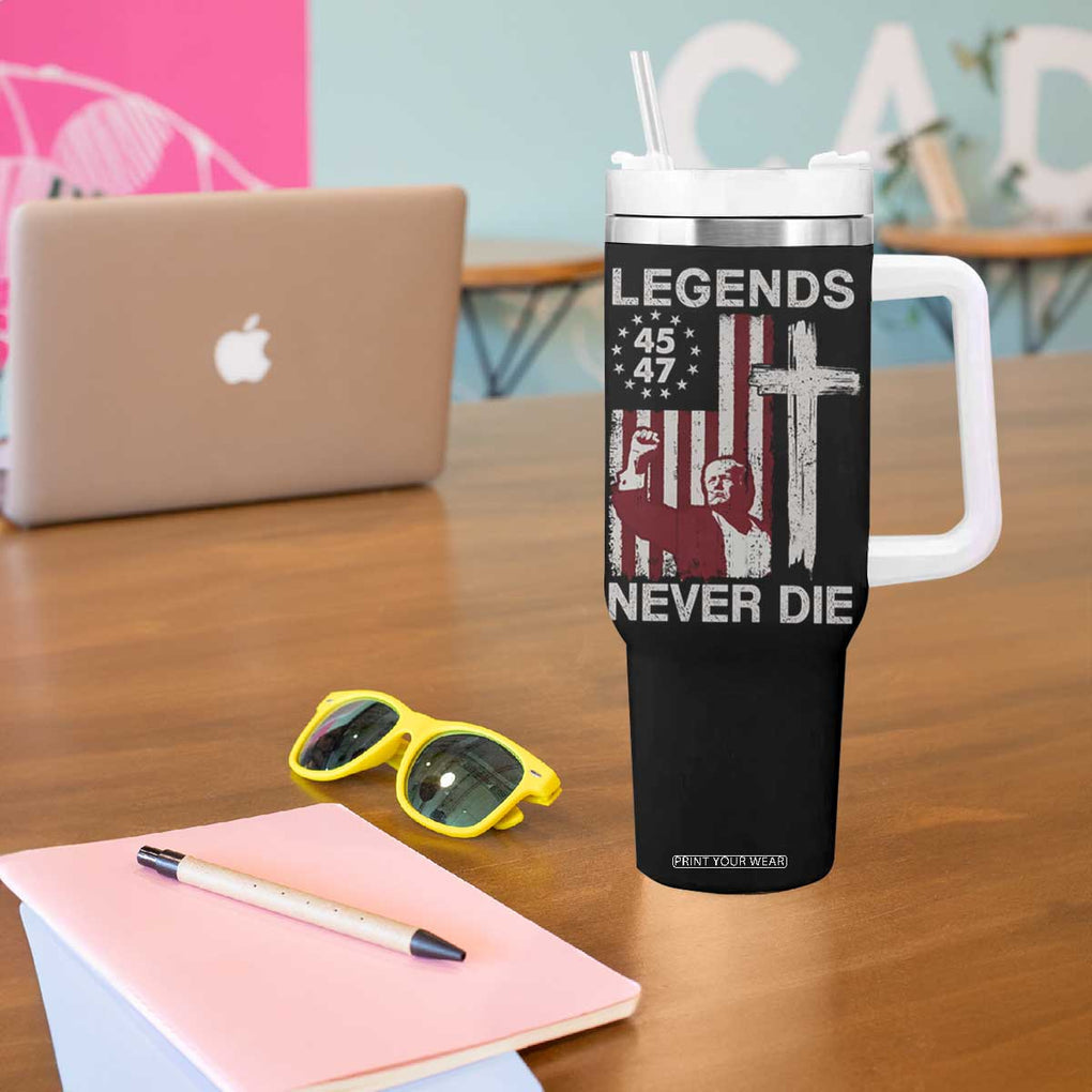 Trump Raised Fist Tumbler With Handle Legend Never Die President 45 47 American Betsy Ross Flag Cross TB02 Print Your Wear