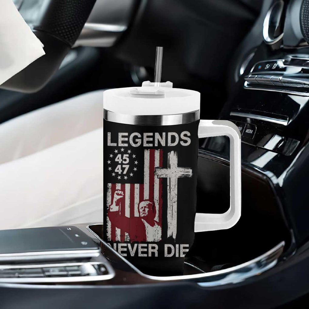 Trump Raised Fist Tumbler With Handle Legend Never Die President 45 47 American Betsy Ross Flag Cross TB02 Print Your Wear