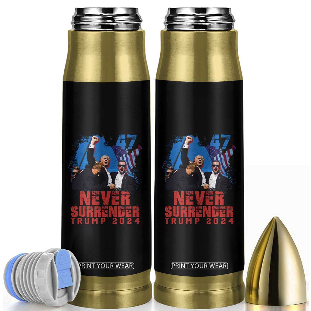 Trump Raised Fist Bullet Tumbler Never Surrender Support President 45 47 TB02 Black Print Your Wear