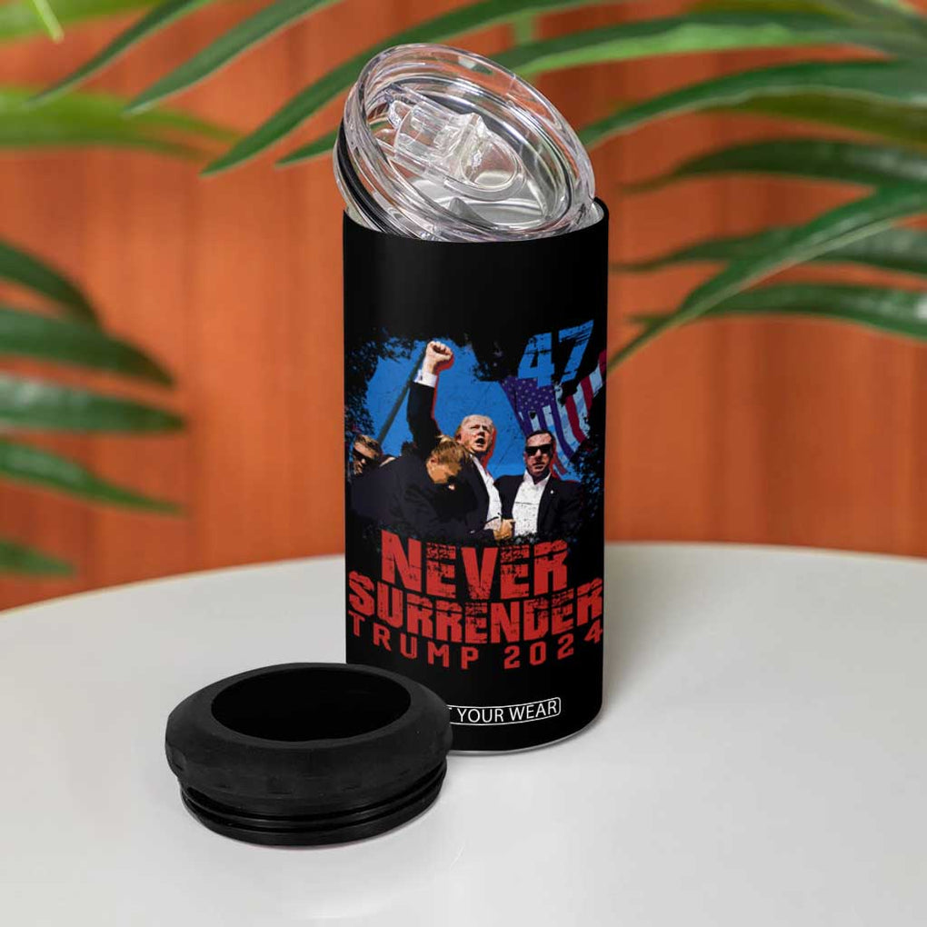 Trump Raised Fist 4 in 1 Can Cooler Tumbler Never Surrender Support President 45 47 TB02 Print Your Wear