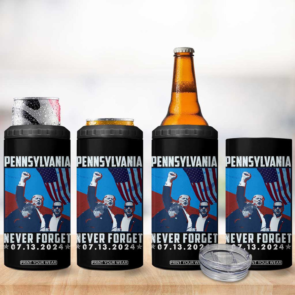 Trump Raised Fist 4 in 1 Can Cooler Tumbler Butler Pennsylvania Never Forget July 13 2024 TB02 Print Your Wear