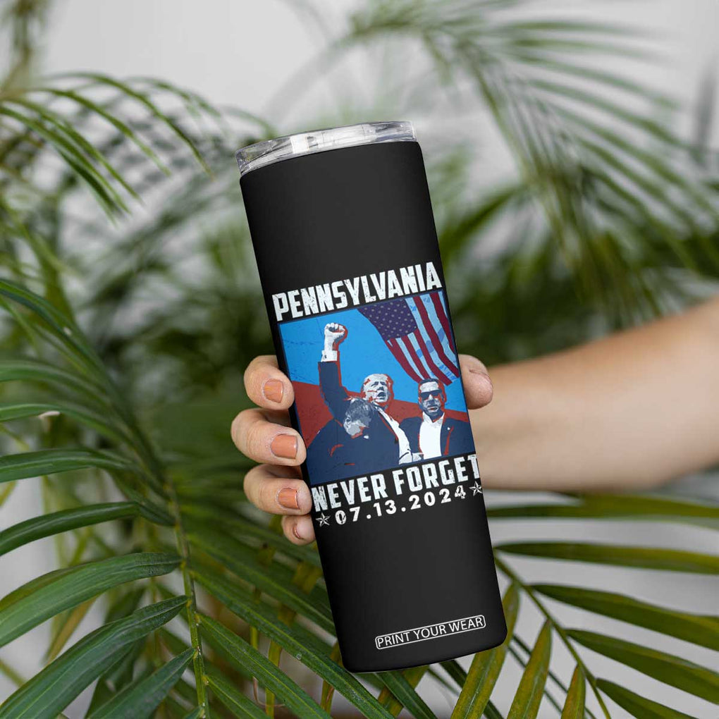 Trump Raised Fist Skinny Tumbler Butler Pennsylvania Never Forget July 13 2024 TB02 Print Your Wear
