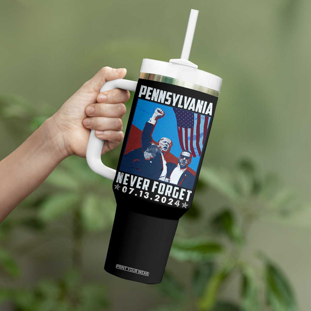 Trump Raised Fist Tumbler With Handle Butler Pennsylvania Never Forget July 13 2024 TB02 Print Your Wear