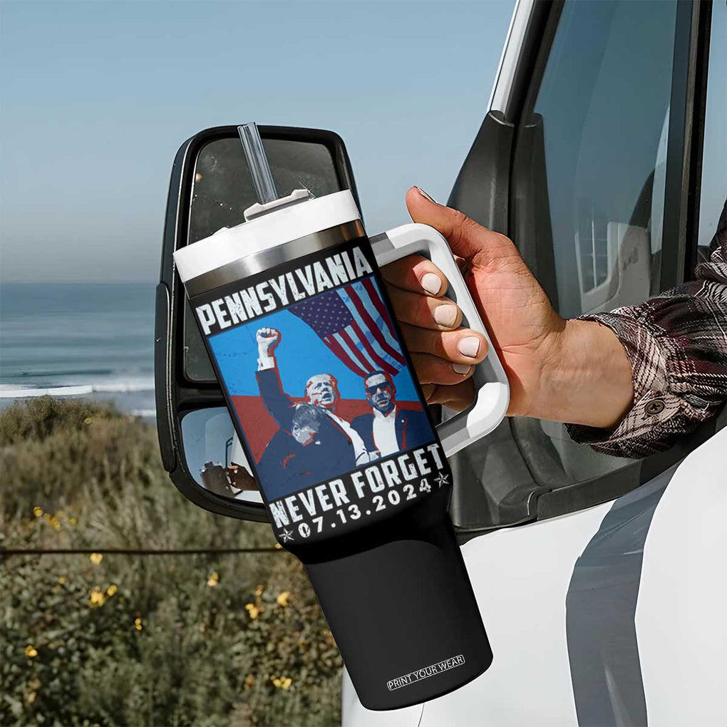 Trump Raised Fist Tumbler With Handle Butler Pennsylvania Never Forget July 13 2024 TB02 Print Your Wear
