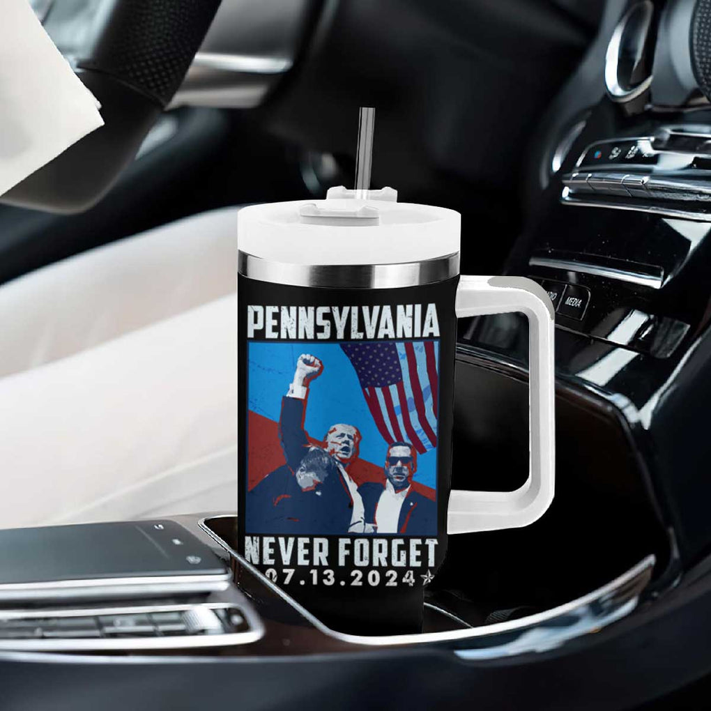 Trump Raised Fist Tumbler With Handle Butler Pennsylvania Never Forget July 13 2024 TB02 Print Your Wear
