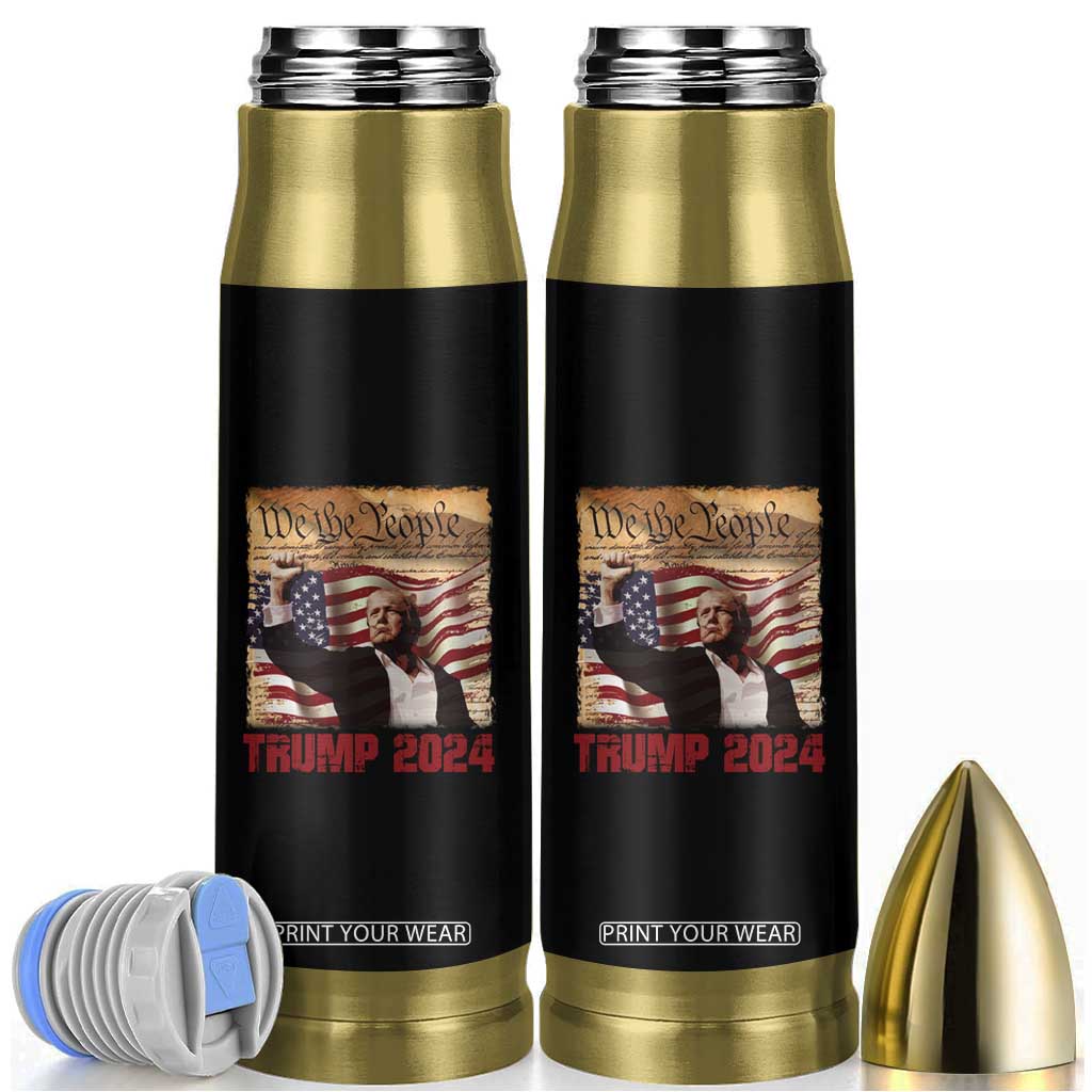 Trump 2024 Bullet Tumbler Raised Fist Fight For America American Flag Retro Vintage TB02 Black Print Your Wear