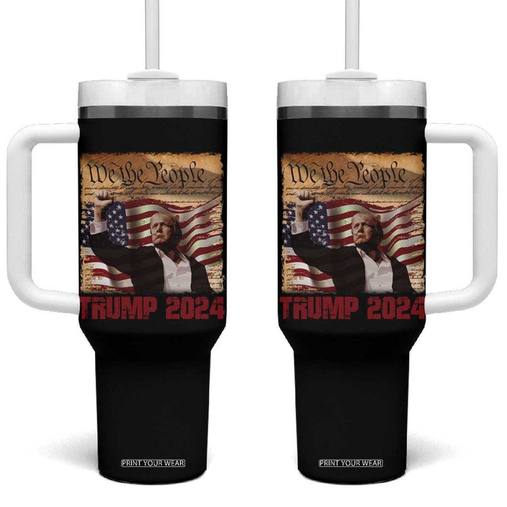 Trump 2024 Tumbler With Handle Raised Fist Fight For America American Flag Retro Vintage TB02 One Size: 40 oz Black Print Your Wear