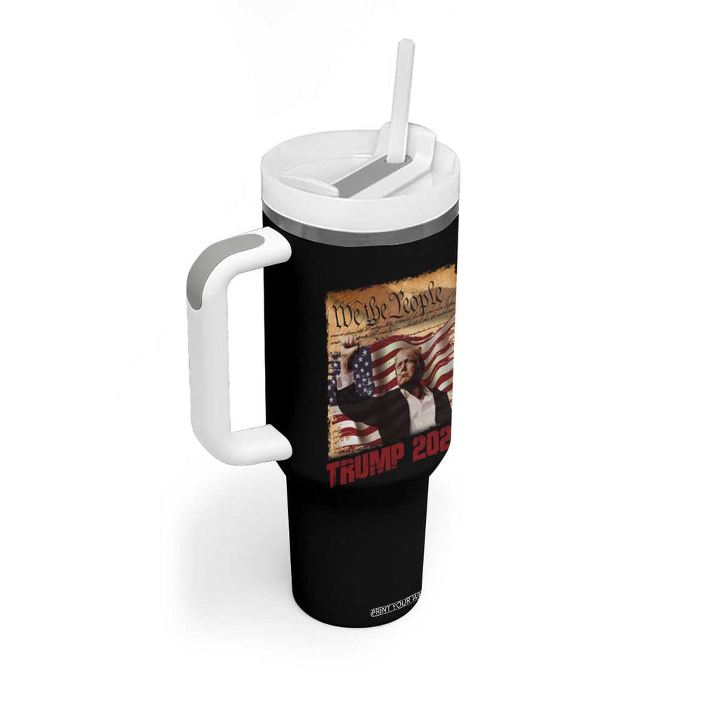 Trump 2024 Tumbler With Handle Raised Fist Fight For America American Flag Retro Vintage TB02 Print Your Wear