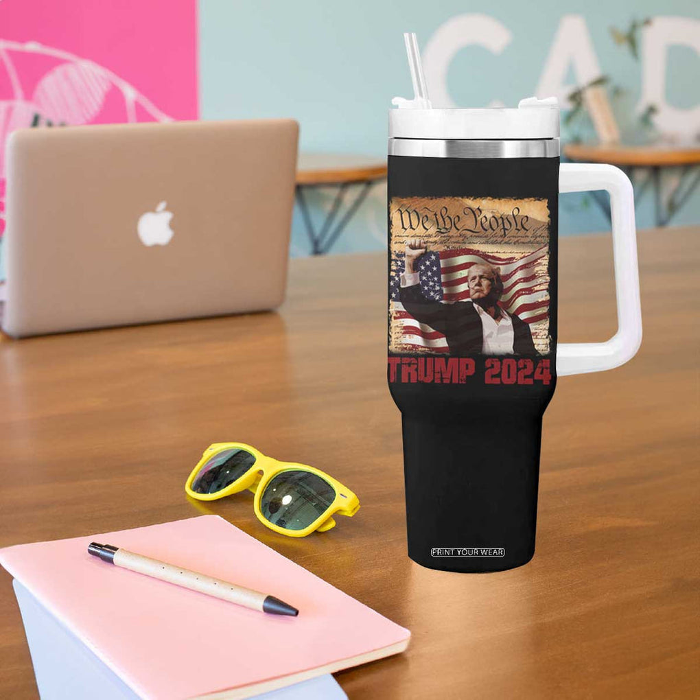 Trump 2024 Tumbler With Handle Raised Fist Fight For America American Flag Retro Vintage TB02 Print Your Wear
