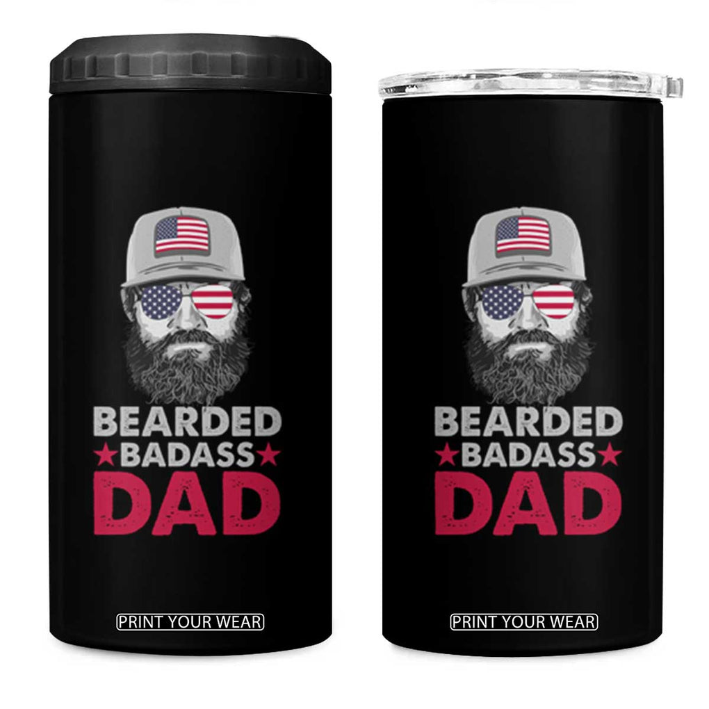 Bearded Badass Dad 4 in 1 Can Cooler Tumbler Funny Patriots American Men TB02 One Size: 16 oz Black Print Your Wear