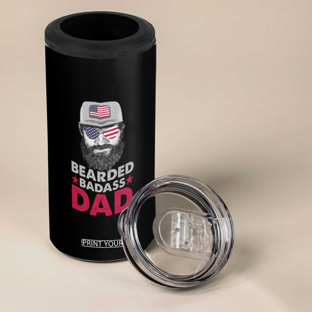 Bearded Badass Dad 4 in 1 Can Cooler Tumbler Funny Patriots American Men TB02 Print Your Wear