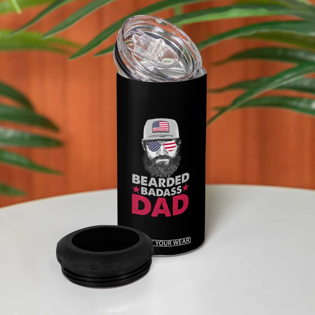 Bearded Badass Dad 4 in 1 Can Cooler Tumbler Funny Patriots American Men TB02 Print Your Wear