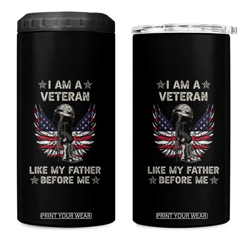 American Veteran 4 in 1 Can Cooler Tumbler I Am Like My Father Before Me Angel Wings Combat Boots Dog Tags TB02 One Size: 16 oz Black Print Your Wear