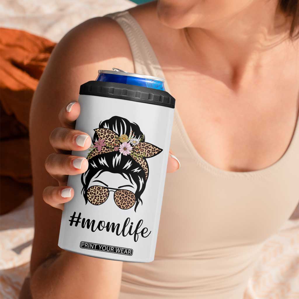 Funny Mom Life 4 in 1 Can Cooler Tumbler Mama Mommy Mom Bruh Leopard Messy Bun TB02 Print Your Wear