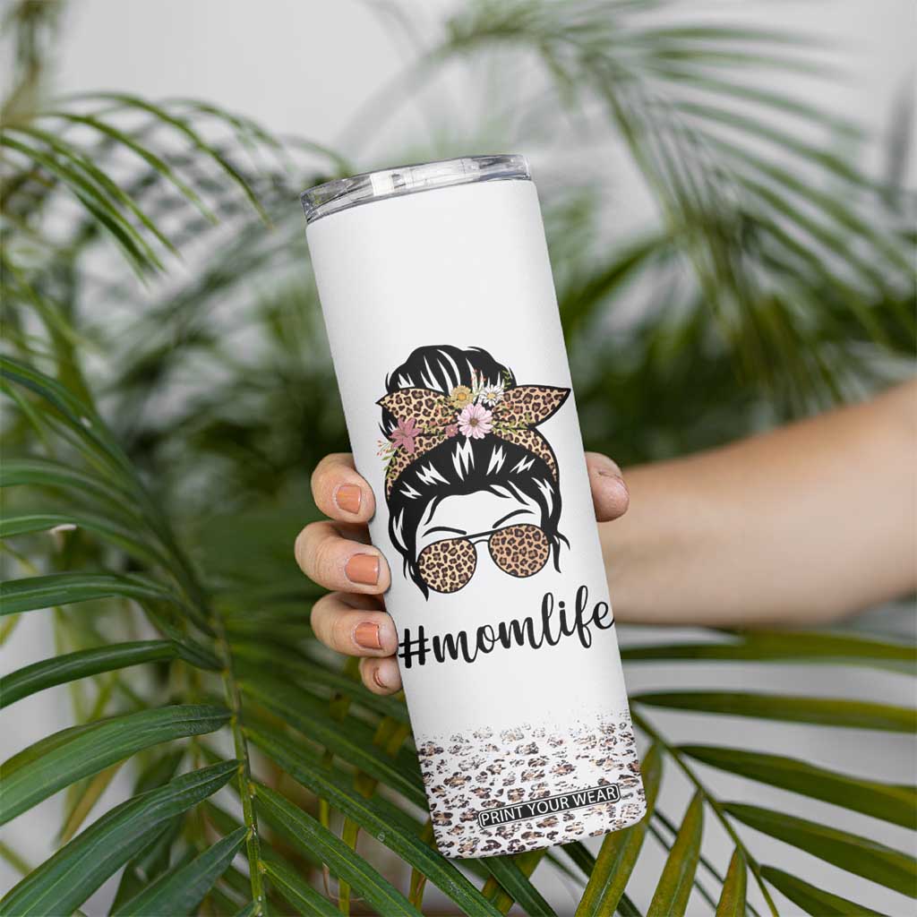 Funny Mom Life Skinny Tumbler Mama Mommy Mom Bruh Leopard Messy Bun TB02 Print Your Wear