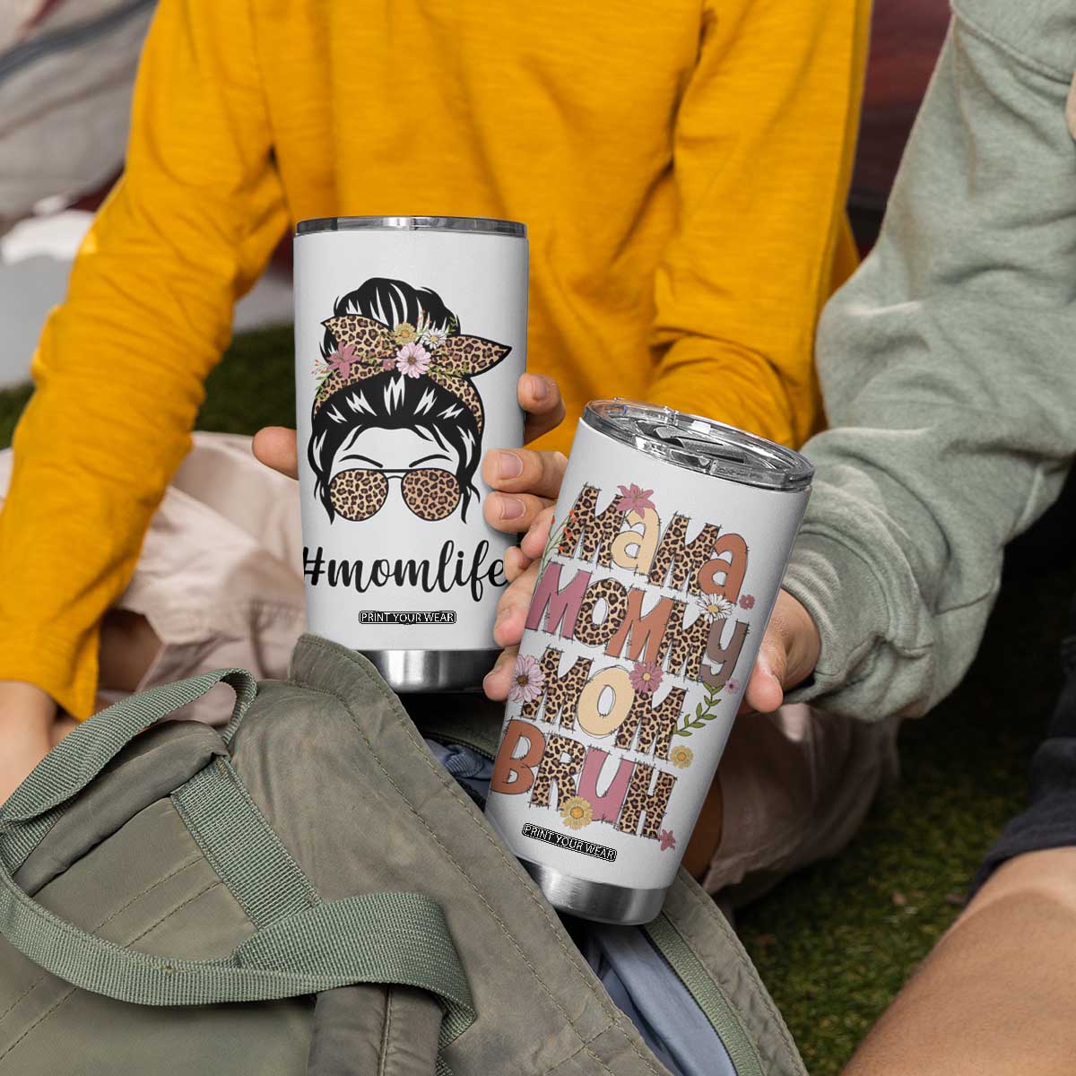 Funny Mom Life Tumbler Cup Mama Mommy Mom Bruh Leopard Messy Bun TB02 Print Your Wear