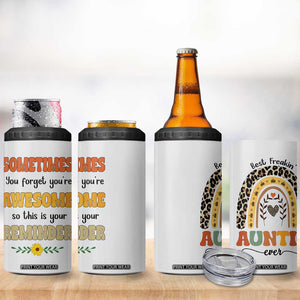 Best Freakin Auntie Ever 4 in 1 Can Cooler Tumbler Funny Aunt Reminder You're Awesome Leopard Rainbow TB02 Print Your Wear