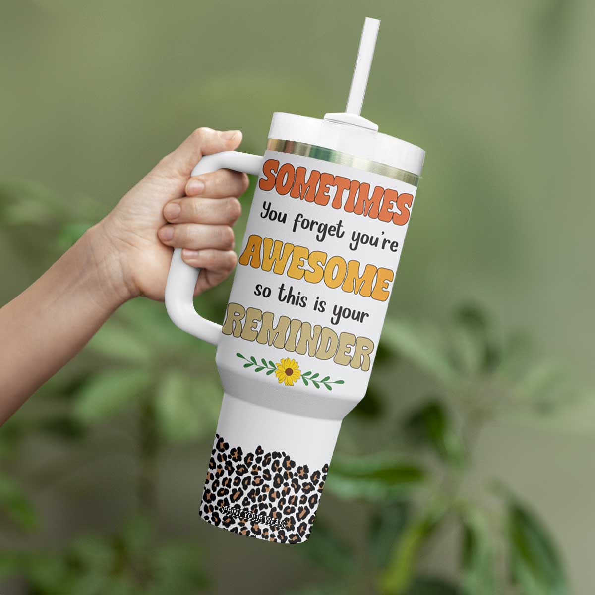 Best Freakin Auntie Ever Tumbler With Handle Funny Aunt Reminder You're Awesome Leopard Rainbow TB02 Print Your Wear