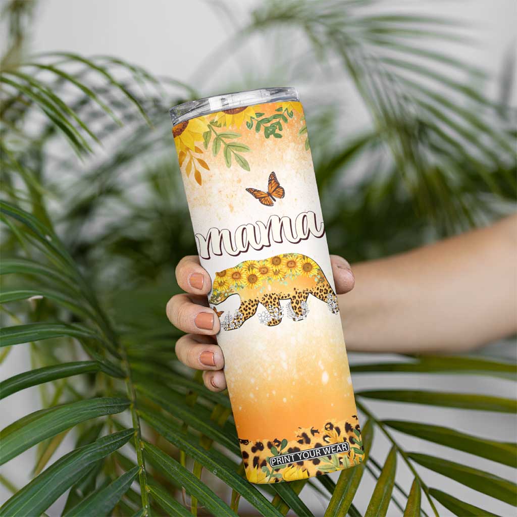 Mama Bear Floral Sunflower Skinny Tumbler Tough As A Mother Botanical Garden Uplifting Gift TB02 Print Your Wear