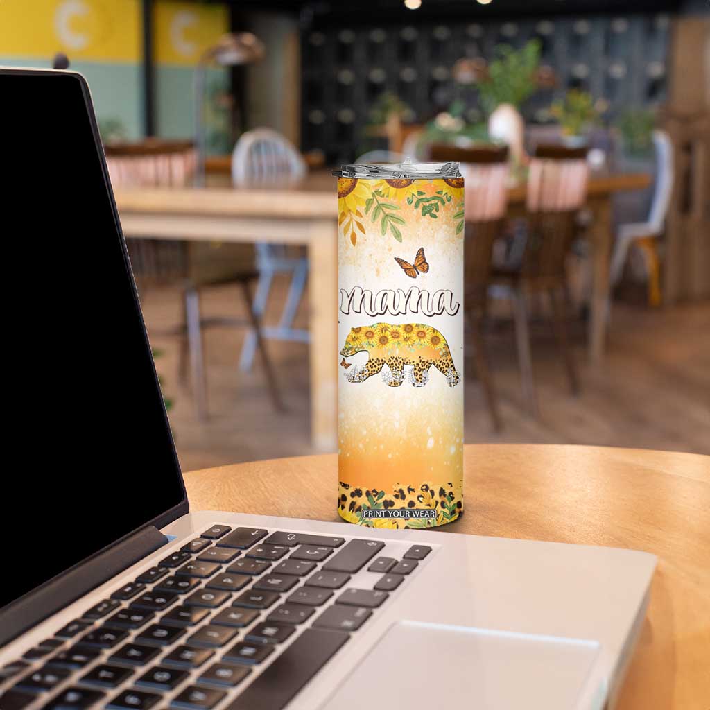 Mama Bear Floral Sunflower Skinny Tumbler Tough As A Mother Botanical Garden Uplifting Gift TB02 Print Your Wear