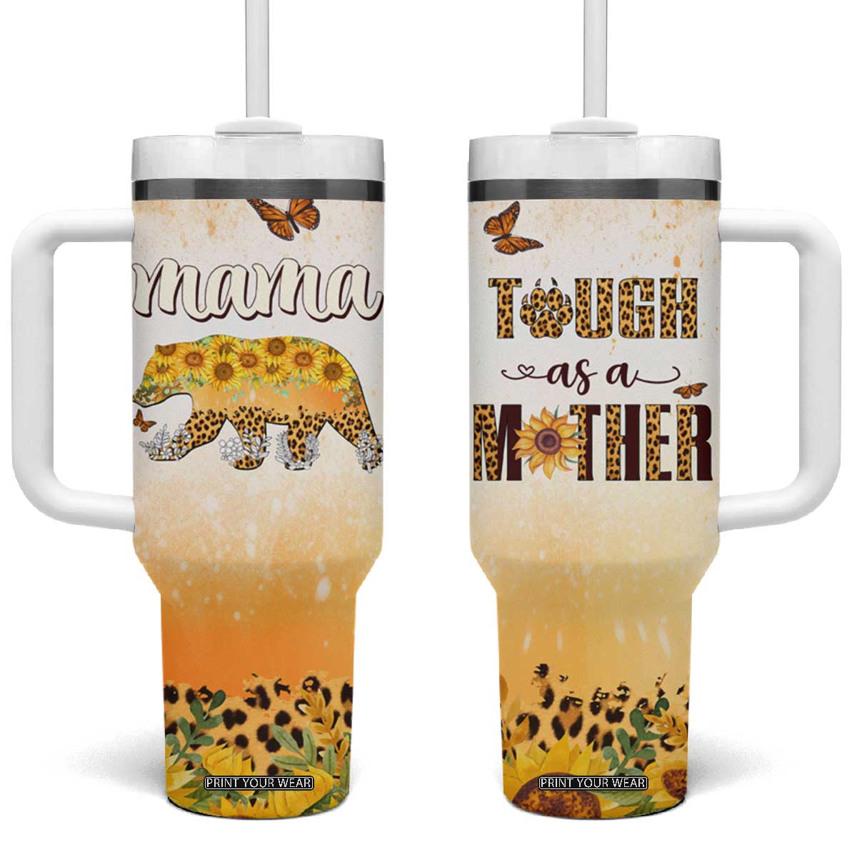 Mama Bear Floral Sunflower Tumbler With Handle Tough As A Mother Botanical Garden Uplifting Gift TB02 One Size: 40 oz Daisy Print Your Wear