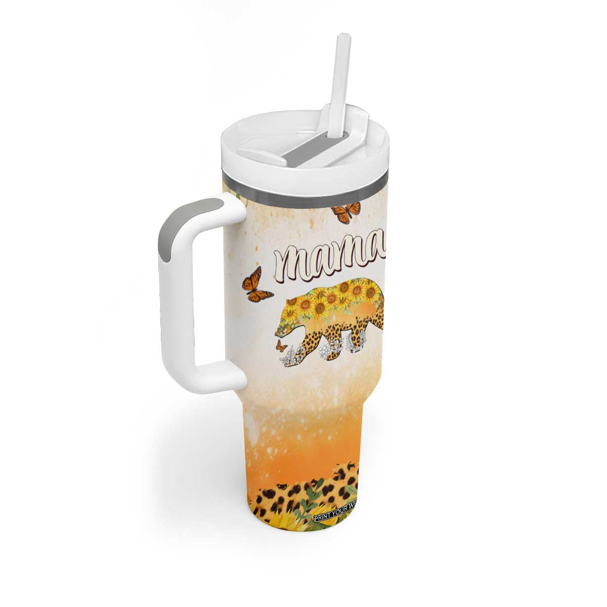 Mama Bear Floral Sunflower Tumbler With Handle Tough As A Mother Botanical Garden Uplifting Gift TB02 Print Your Wear