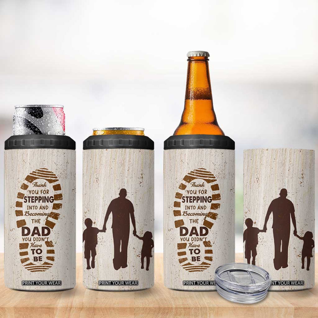 Stepdad of Two 4 in 1 Can Cooler Tumbler Thank You For Stepping In Dad with Son and Daughter Retro Vintage TB02 Print Your Wear