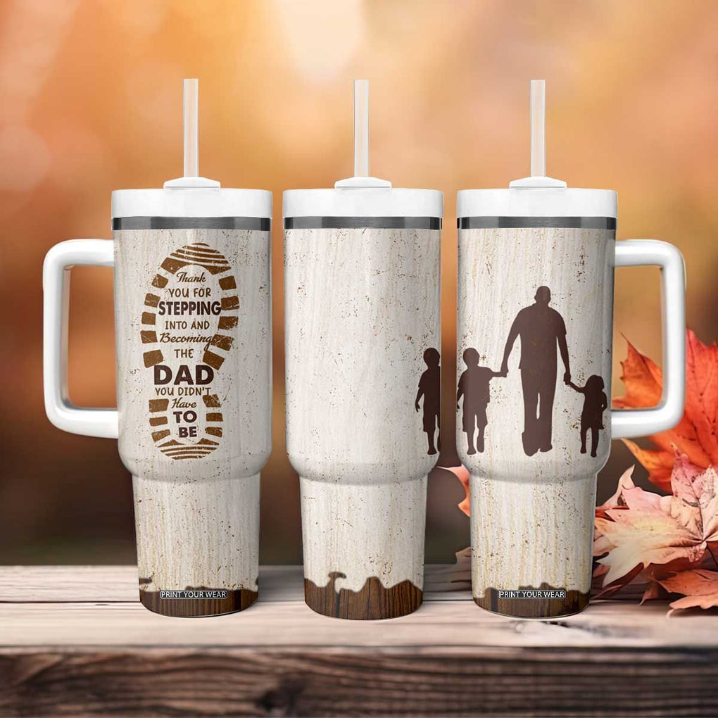 Stepdad of Two Tumbler With Handle Thank You For Stepping In Dad with Son and Daughter Retro Vintage TB02 Print Your Wear