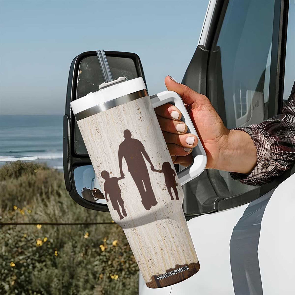 Stepdad of Two Tumbler With Handle Thank You For Stepping In Dad with Son and Daughter Retro Vintage TB02 Print Your Wear
