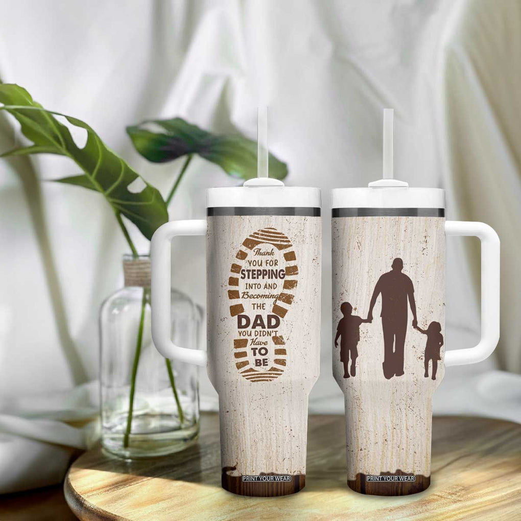 Stepdad of Two Tumbler With Handle Thank You For Stepping In Dad with Son and Daughter Retro Vintage TB02 Print Your Wear
