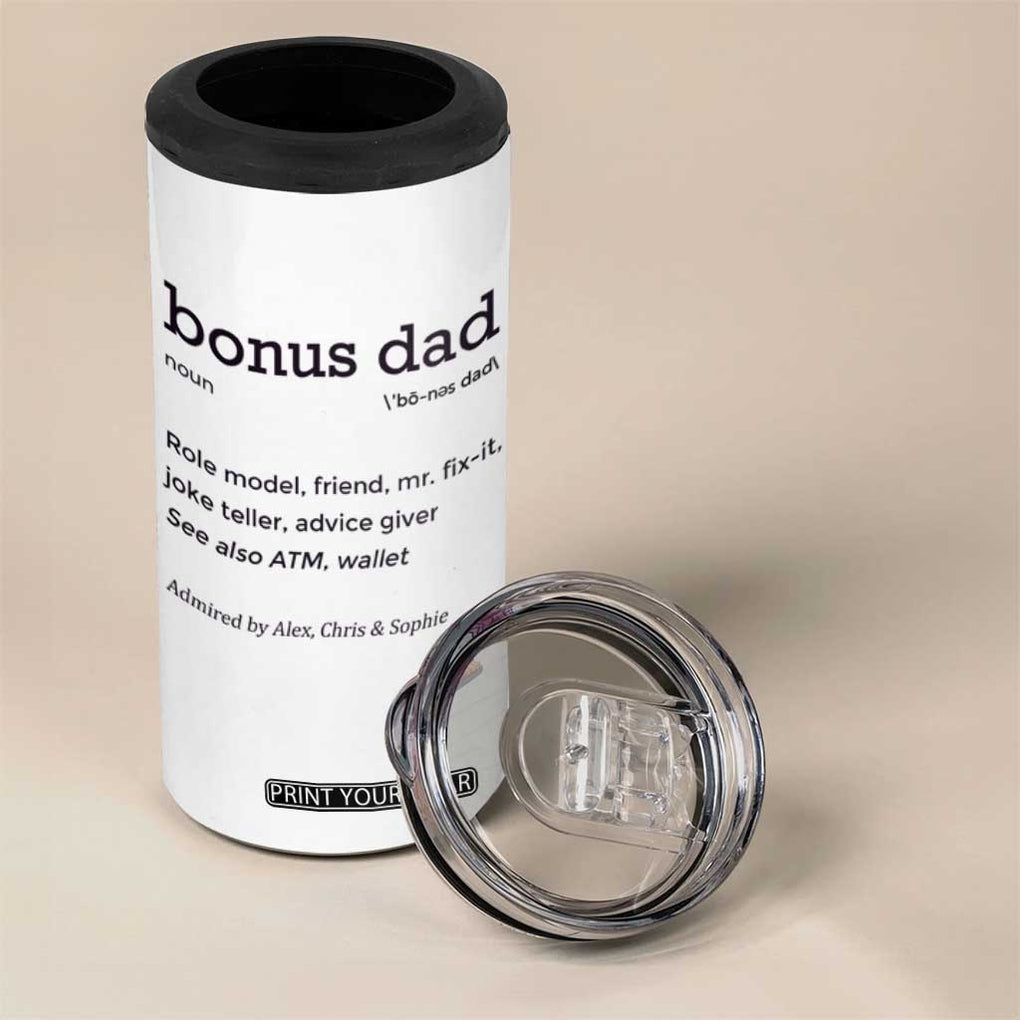 Custom Kids Name Stepdad 4 in 1 Can Cooler Tumbler Bonus Dad Of Three Holding Hands TB02 Print Your Wear