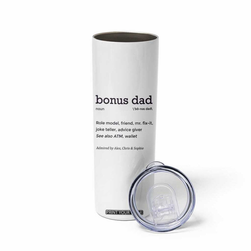 Custom Kids Name Stepdad Skinny Tumbler Bonus Dad Of Three Holding Hands TB02 Print Your Wear