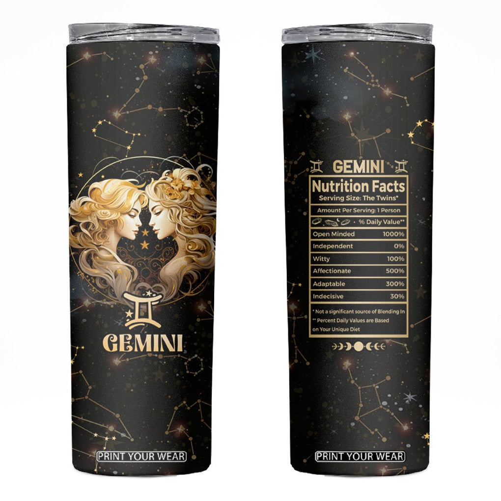 Gemini Zodiac Skinny Tumbler Celestial Constellation Astrology Horoscope Galaxy TB02 Black Printyourwear