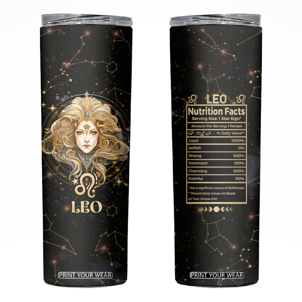 Leo Zodiac Skinny Tumbler Celestial Constellation Astrology Horoscope Galaxy TB02 Black Printyourwear