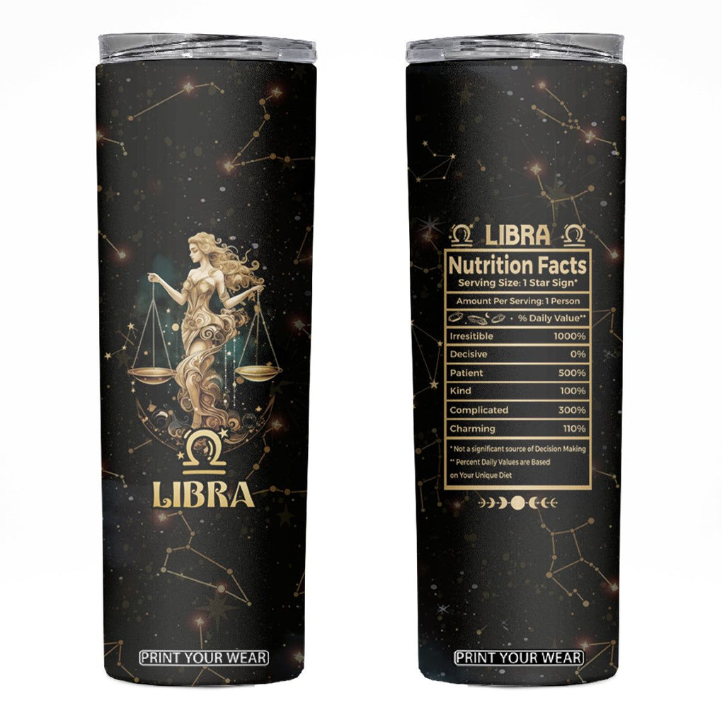 Libra Zodiac Skinny Tumbler Celestial Constellation Astrology Horoscope Galaxy TB02 Black Printyourwear