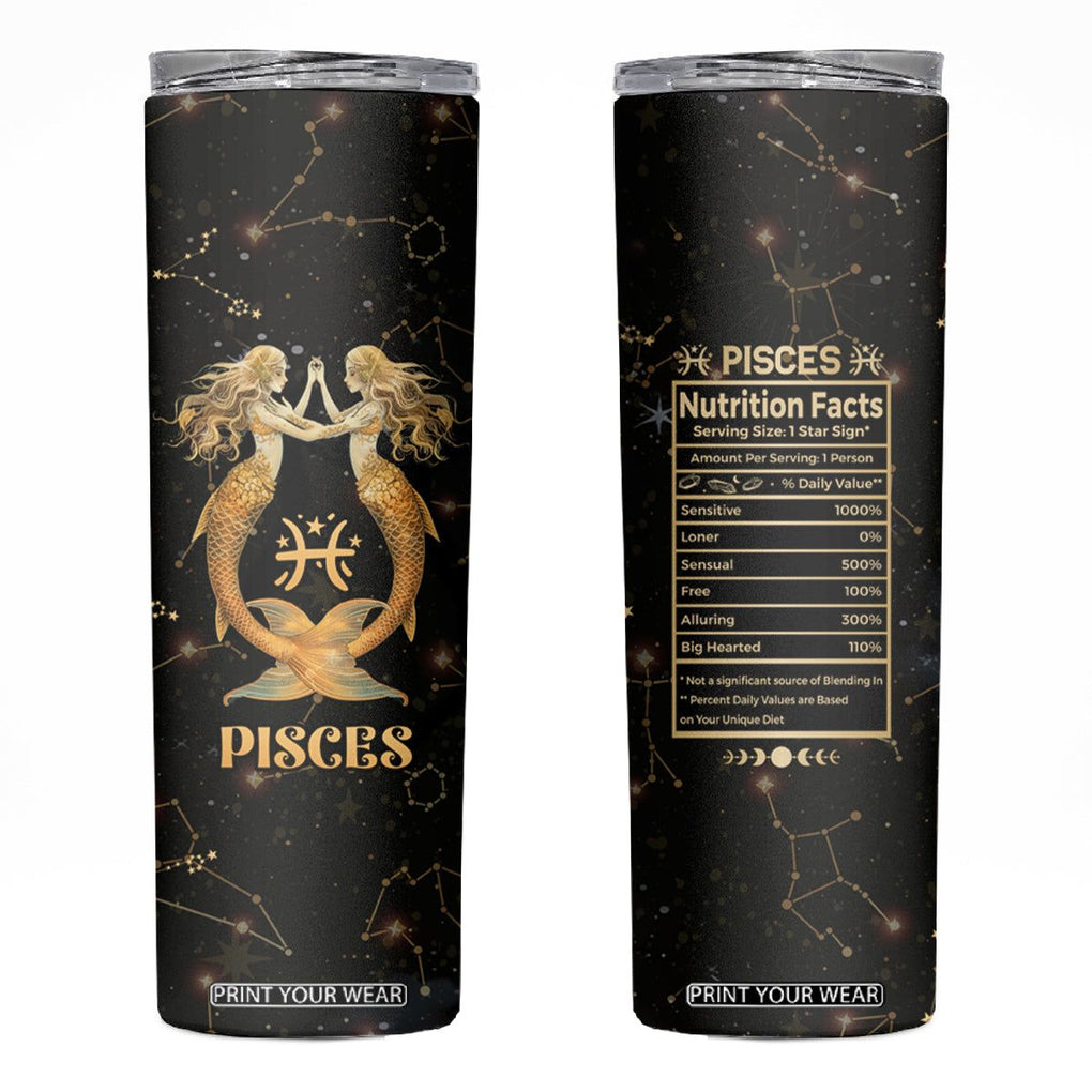 Pisces Zodiac Skinny Tumbler Celestial Constellation Astrology Horoscope Galaxy TB02 Black Printyourwear