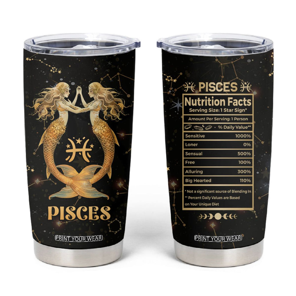 Pisces Zodiac Tumbler Cup Celestial Constellation Astrology Horoscope Galaxy TB02 Black Printyourwear
