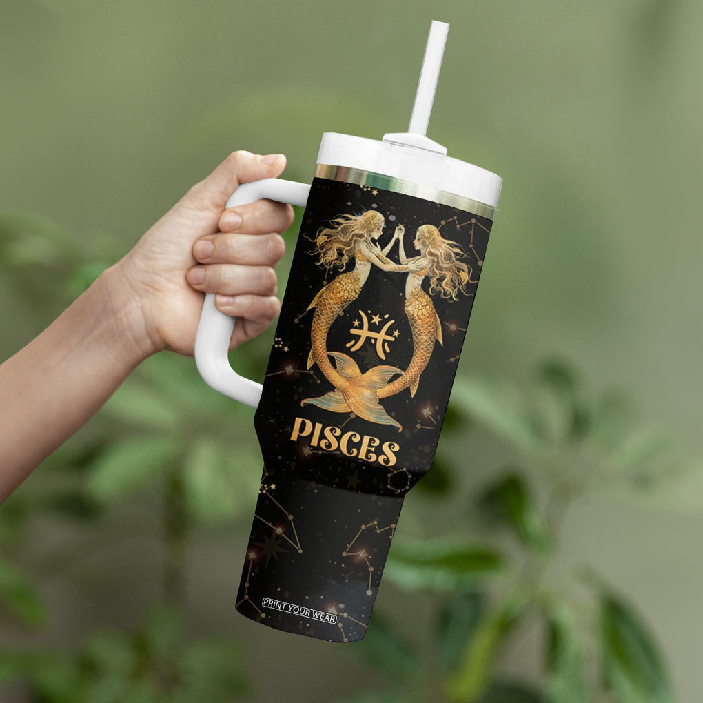 Pisces Zodiac Tumbler With Handle Celestial Constellation Astrology Horoscope Galaxy TB02 Printyourwear