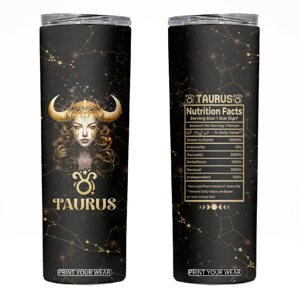 Taurus Zodiac Skinny Tumbler Celestial Constellation Astrology Horoscope Galaxy TB02 Black Printyourwear