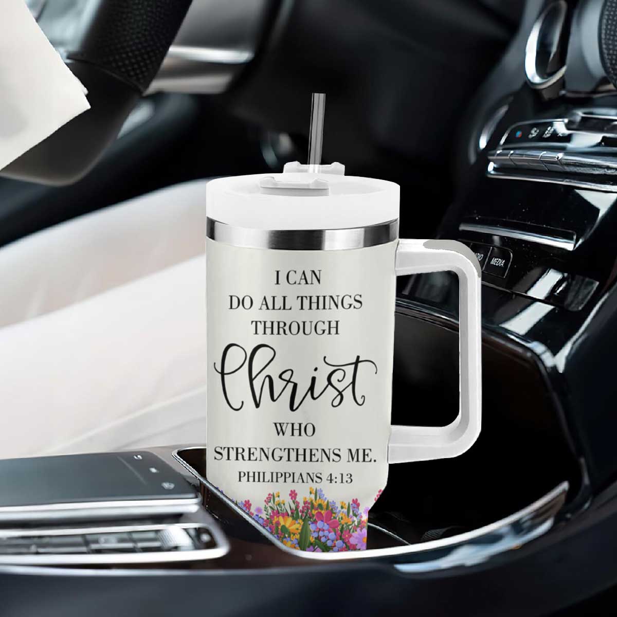 Uplifting Christian Faith Tumbler With Handle I Can Do All Things Through Christ Who Strengthans Me Bible Verse Motivation TB02 Print Your Wear