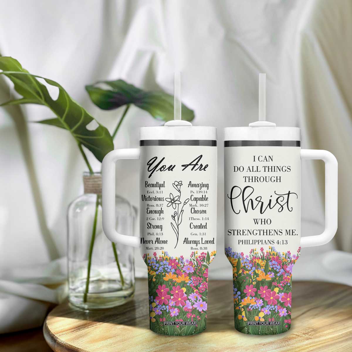 Uplifting Christian Faith Tumbler With Handle I Can Do All Things Through Christ Who Strengthans Me Bible Verse Motivation TB02 Print Your Wear