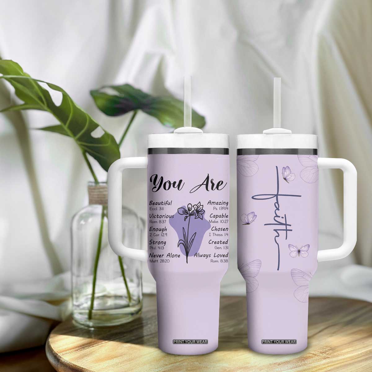 Uplifting Christian Faith Tumbler With Handle You Are Affirmations Motivational Bible Verse TB02 Print Your Wear