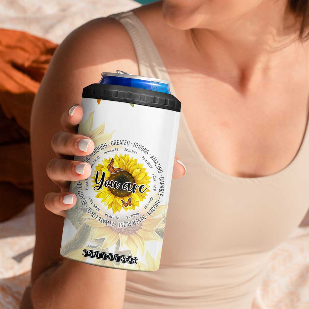 Uplifting Christian Faith Sunflower 4 in 1 Can Cooler Tumbler You Are Motivational Bible Verse TB02 Print Your Wear