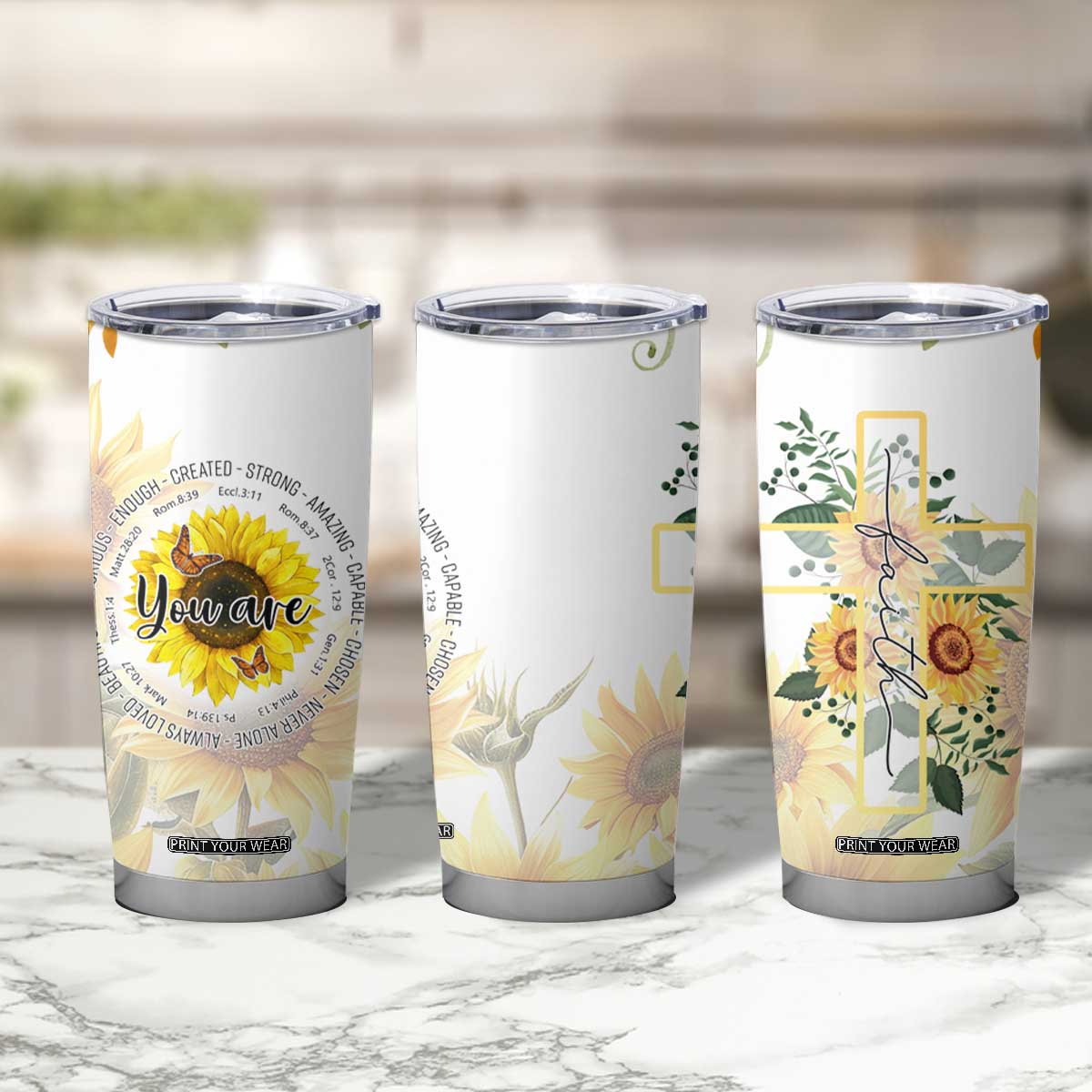 Uplifting Christian Faith Sunflower Tumbler Cup You Are Motivational Bible Verse TB02 Print Your Wear