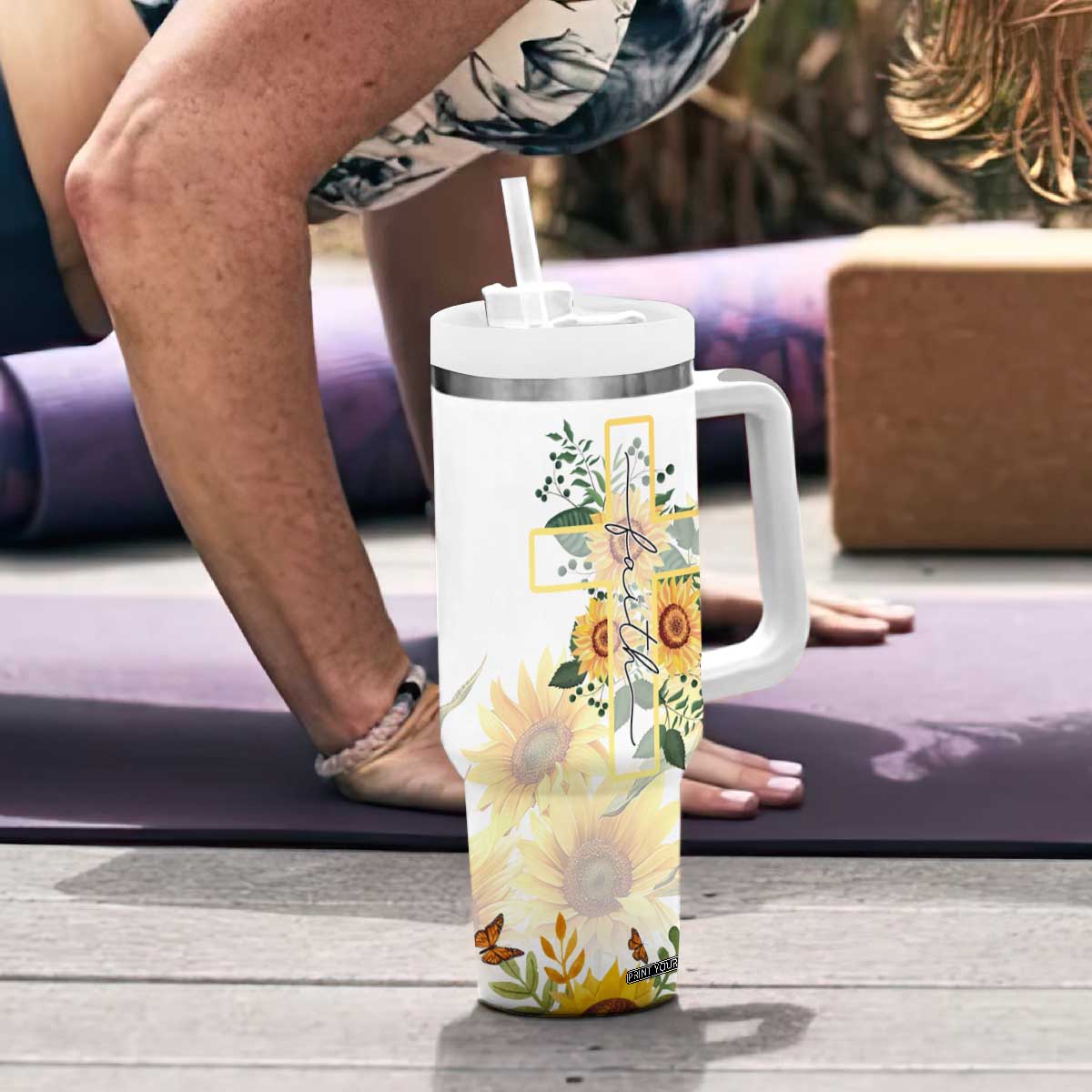 Uplifting Christian Faith Sunflower Tumbler With Handle You Are Motivational Bible Verse TB02 Print Your Wear