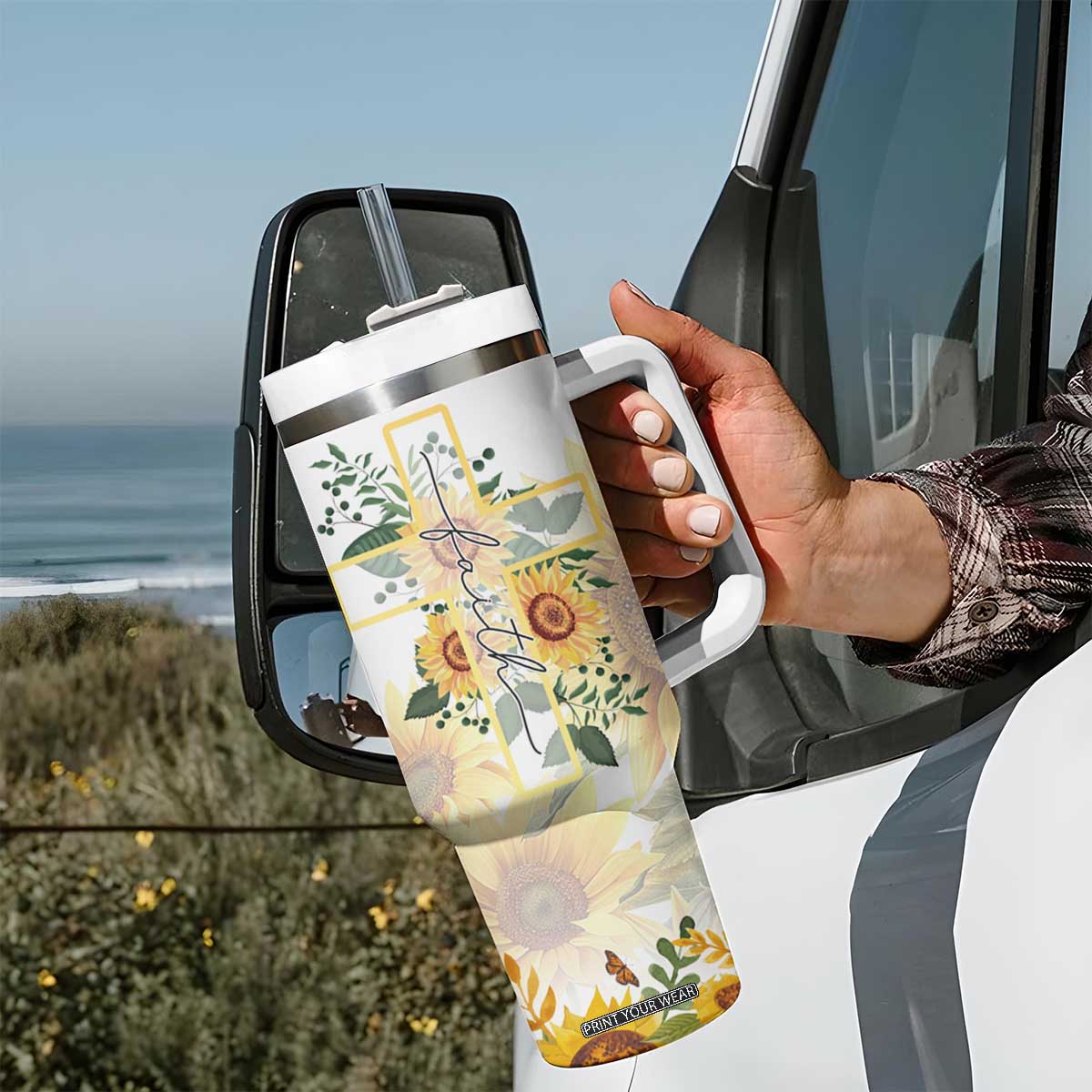 Uplifting Christian Faith Sunflower Tumbler With Handle You Are Motivational Bible Verse TB02 Print Your Wear